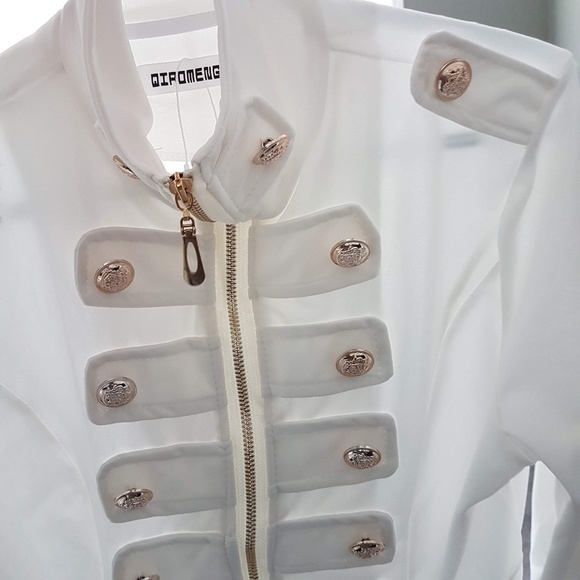 Sheer Off White Jacket Blazer Blouse Top Zipup Lar - Picture 2 of 5